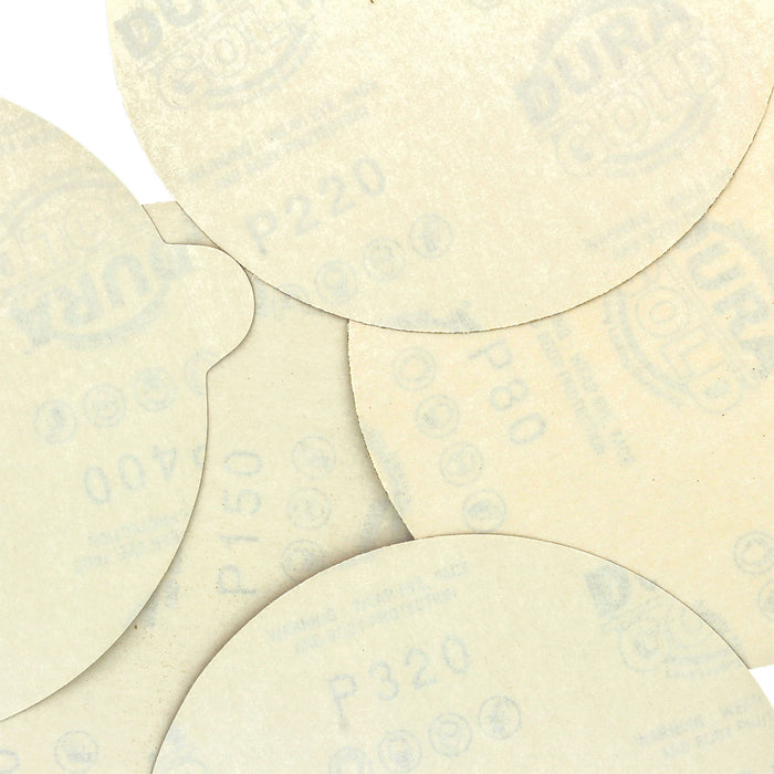 Variety Grit Pack - 6" Gold PSA Self Adhesive Stickyback Sanding Discs for DA Sanders -10 of each Grit (80, 150, 220, 320, 400) Box of 50