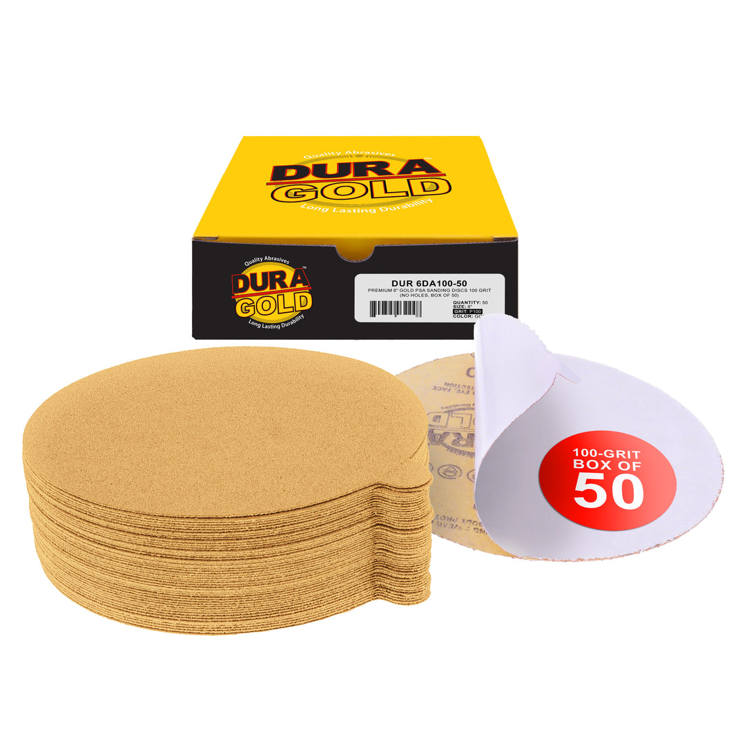 100 Grit - 6" Gold PSA Self Adhesive Stickyback Sanding Discs for DA Sanders - Box of 50