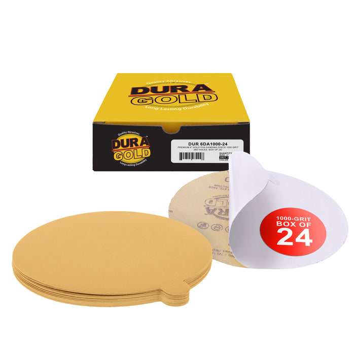 1000 Grit - 6" Gold PSA Self Adhesive Stickyback Sanding Discs for DA Sanders - Box of 24