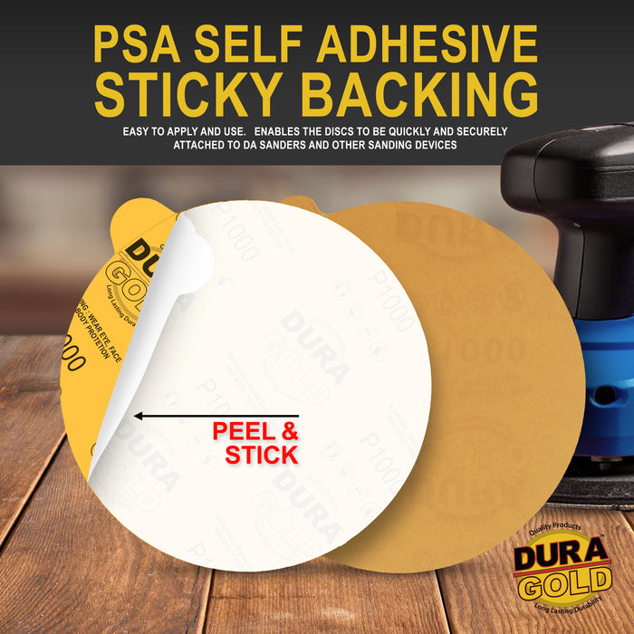 1000 Grit - 6" Gold PSA Self Adhesive Stickyback Sanding Discs for DA Sanders - Box of 24