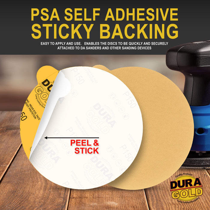 150 Grit - 6" Gold PSA Self Adhesive Stickyback Sanding Discs for DA Sanders - Box of 50