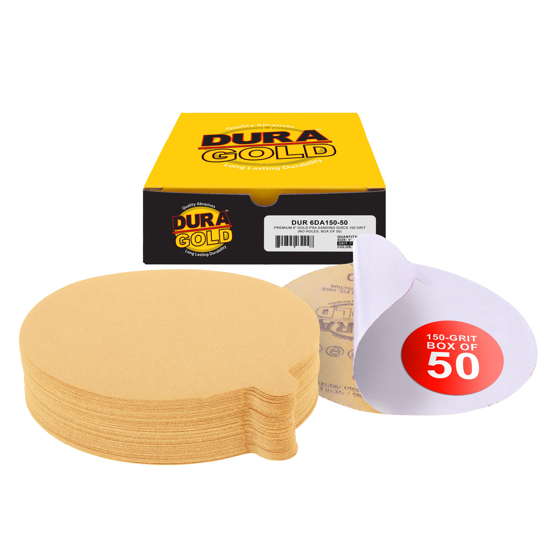 150 Grit - 6" Gold PSA Self Adhesive Stickyback Sanding Discs for DA Sanders - Box of 50