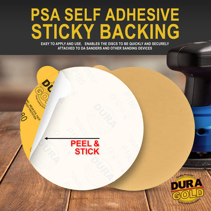 180 Grit - 6" Gold PSA Self Adhesive Stickyback Sanding Discs for DA Sanders - Box of 50