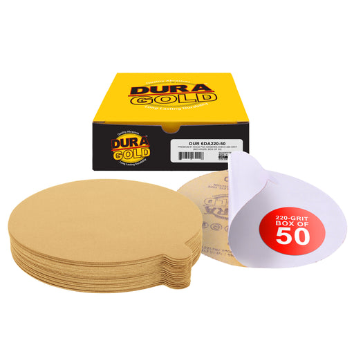 220 Grit - 6" Gold PSA Self Adhesive Stickyback Sanding Discs for DA Sanders - Box of 50