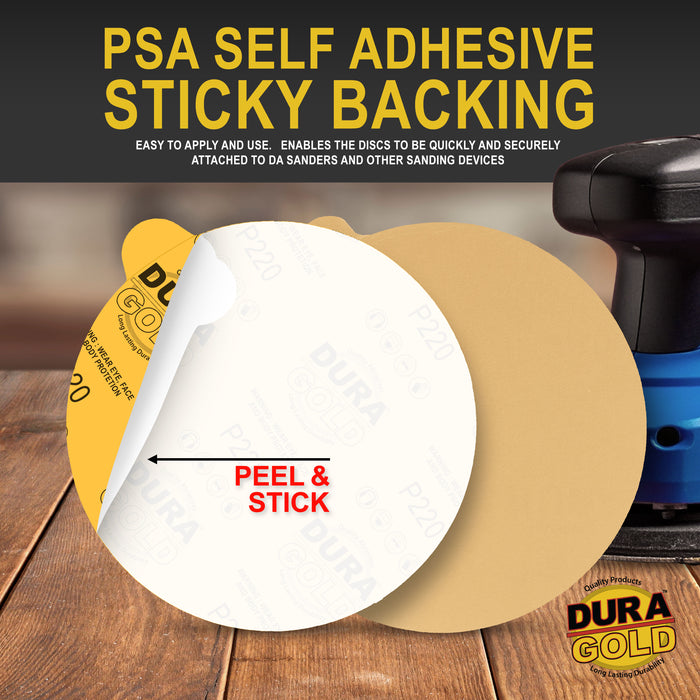 220 Grit - 6" Gold PSA Self Adhesive Stickyback Sanding Discs for DA Sanders - Box of 50