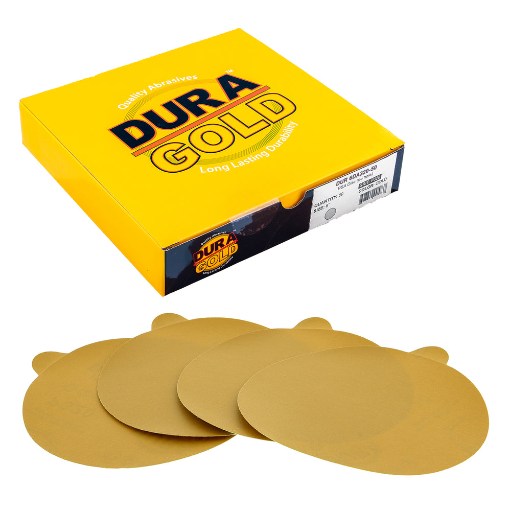 320 Grit - 6" Gold PSA Self Adhesive Stickyback Sanding Discs for DA Sanders - Box of 50