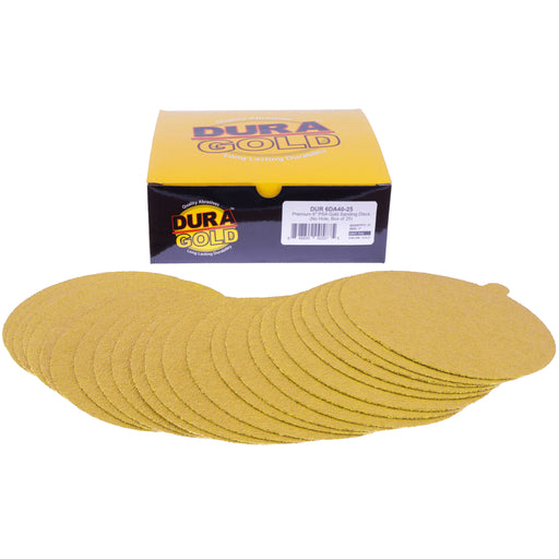 40 Grit - 6" Gold PSA Self Adhesive Stickyback Sanding Discs for DA Sanders - Box of 25