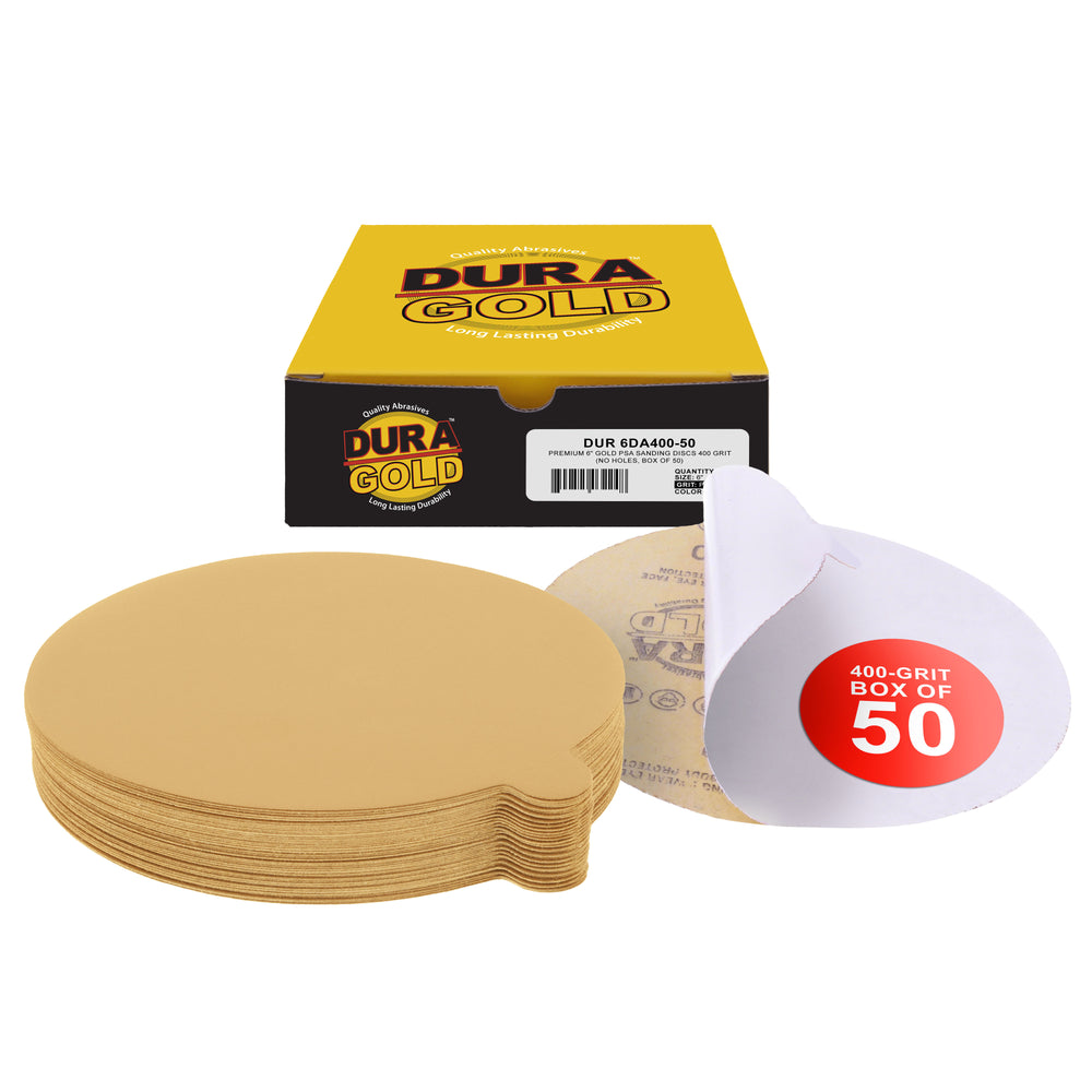 400 Grit - 6" Gold PSA Self Adhesive Stickyback Sanding Discs for DA Sanders - Box of 50