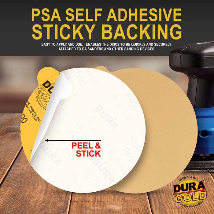 400 Grit - 6" Gold PSA Self Adhesive Stickyback Sanding Discs for DA Sanders - Box of 50