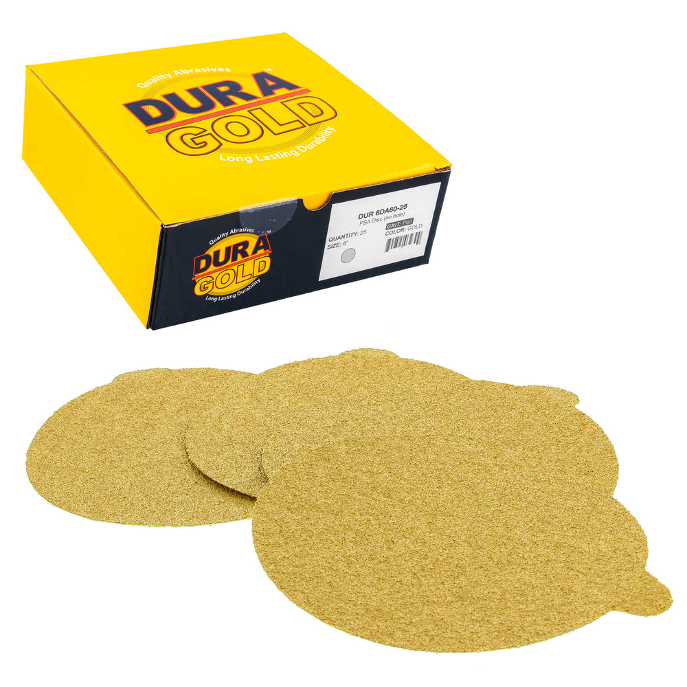 60 Grit - 6" Gold PSA Self Adhesive Stickyback Sanding Discs for DA Sanders - Box of 25