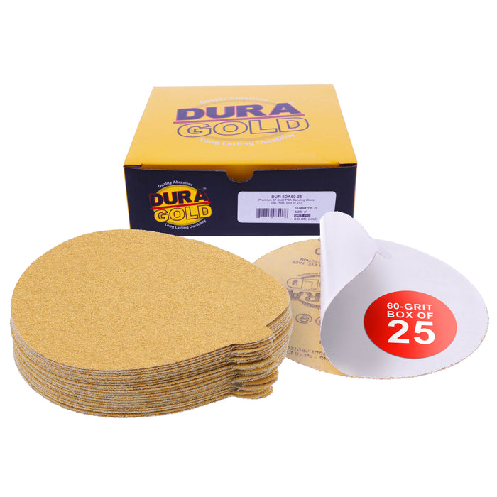 60 Grit - 6" Gold PSA Self Adhesive Stickyback Sanding Discs for DA Sanders - Box of 25