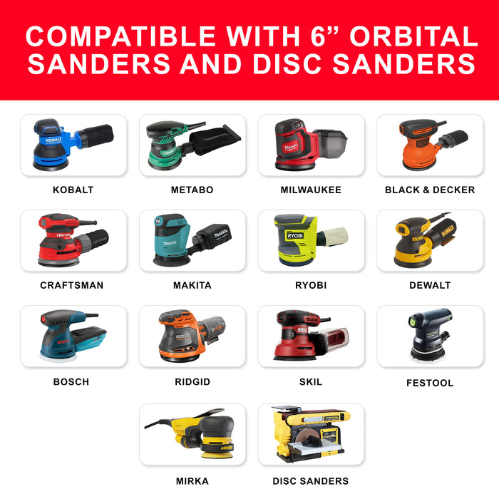 100 Grit - 6" Gold Hook & Loop 6-Hole Pattern Sanding Discs for DA Sanders - Box of 50