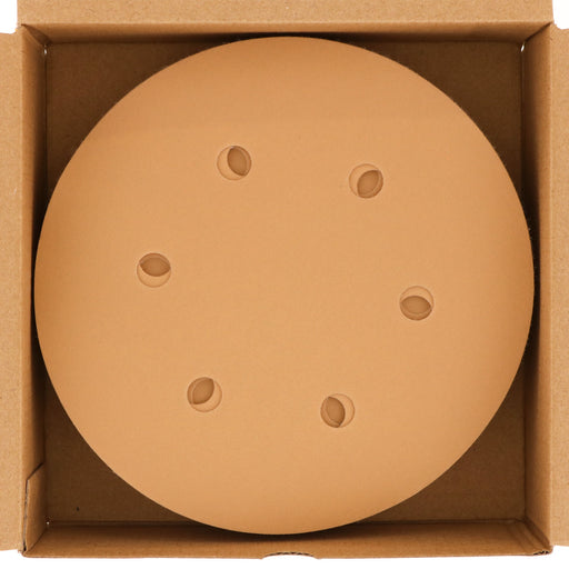 1000 Grit - 6" Gold Hook & Loop 6-Hole Pattern Sanding Discs for DA Sanders - Box of 50