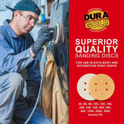 1000 Grit - 6" Gold Hook & Loop 6-Hole Pattern Sanding Discs for DA Sanders - Box of 50