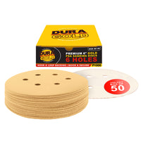 1000 Grit - 6" Gold Hook & Loop 6-Hole Pattern Sanding Discs for DA Sanders - Box of 50