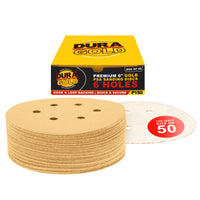 150 Grit - 6" Gold Hook & Loop 6-Hole Pattern Sanding Discs for DA Sanders - Box of 50