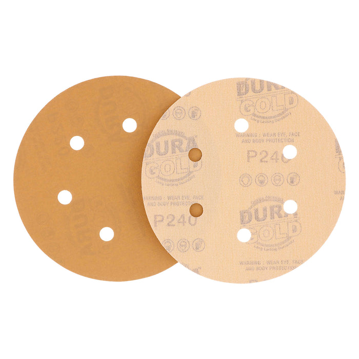 240 Grit 6" Gold Hook & Loop 6-Hole Sanding Discs for DA Sanders - Box of 50