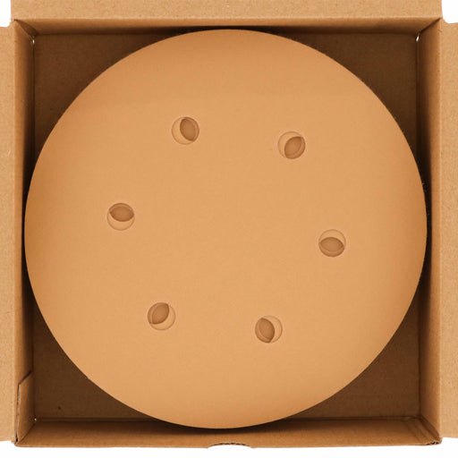 3000 Grit - 6" Gold Hook & Loop 6-Hole Pattern Sanding Discs for DA Sanders - Box of 24