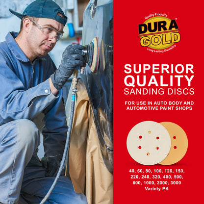 320 Grit - 6" Gold Hook & Loop 6-Hole Pattern Sanding Discs for DA Sanders - Box of 50