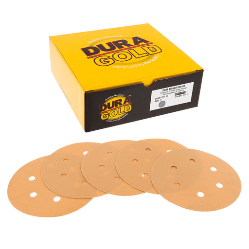 320 Grit - 6" Gold Hook & Loop 6-Hole Pattern Sanding Discs for DA Sanders - Box of 50