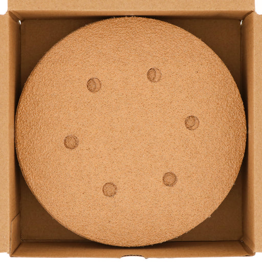 40 Grit - 6" Gold Hook & Loop 6-Hole Pattern Sanding Discs for DA Sanders - Box of 25
