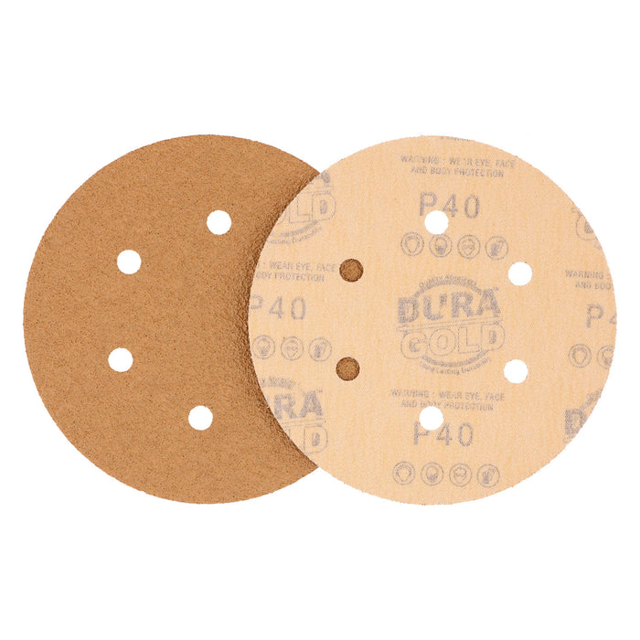 40 Grit - 6" Gold Hook & Loop 6-Hole Pattern Sanding Discs for DA Sanders - Box of 25