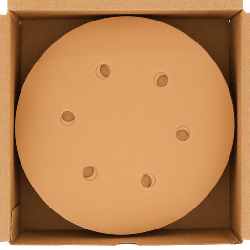 400 Grit - 6" Gold Hook & Loop 6-Hole Pattern Sanding Discs for DA Sanders - Box of 50