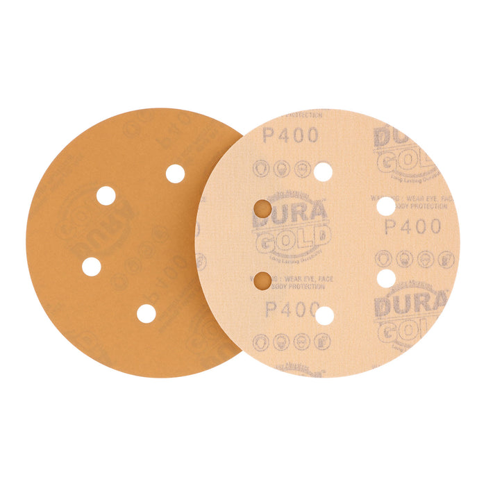 400 Grit - 6" Gold Hook & Loop 6-Hole Pattern Sanding Discs for DA Sanders - Box of 50