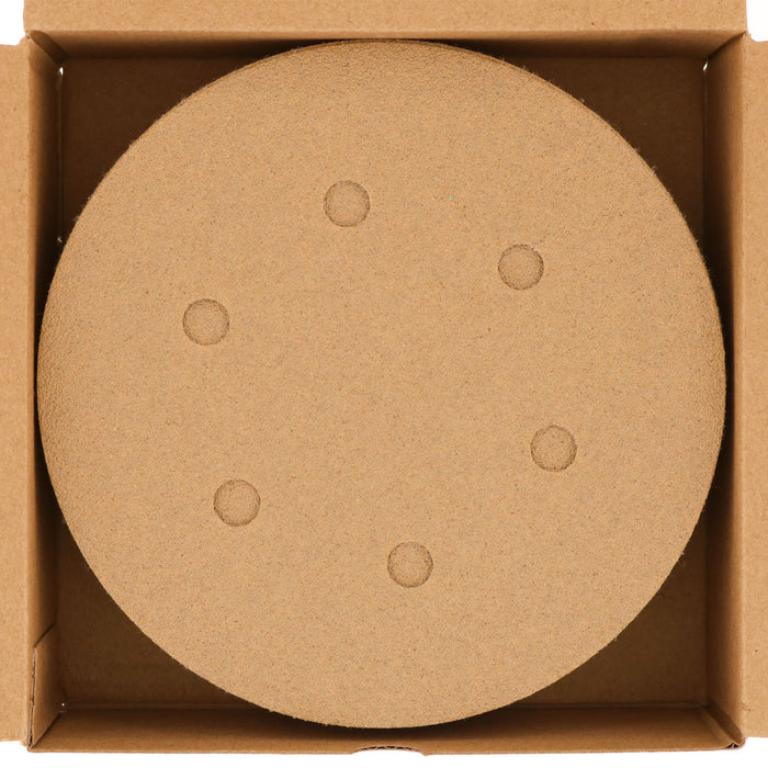 80 Grit - 6" Gold Hook & Loop 6-Hole Pattern Sanding Discs for DA Sanders - Box of 50