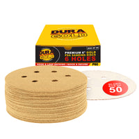 80 Grit - 6" Gold Hook & Loop 6-Hole Pattern Sanding Discs for DA Sanders - Box of 50