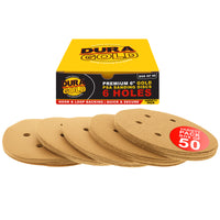 Variety Grit Pack - (80,120,220,320,400) - 6" Gold Hook & Loop 6-Hole Pattern Sanding Discs for DA Sanders - Box of 50