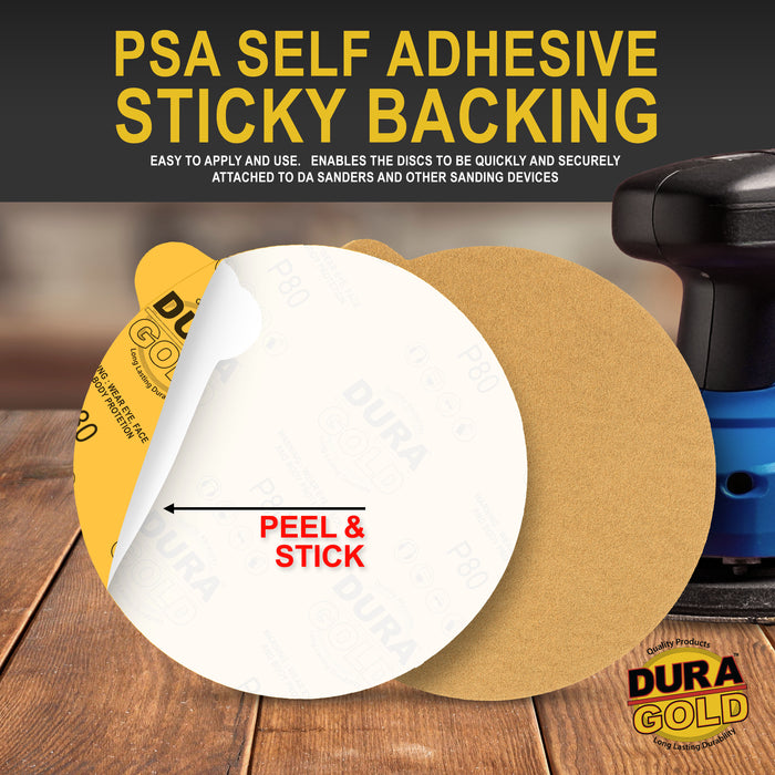 80 Grit - 6" Gold PSA Self Adhesive Stickyback Sanding Discs for DA Sanders - Box of 50