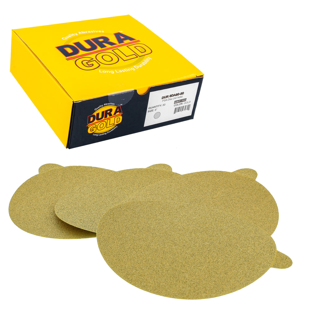 80 Grit - 6" Gold PSA Self Adhesive Stickyback Sanding Discs for DA Sanders - Box of 50