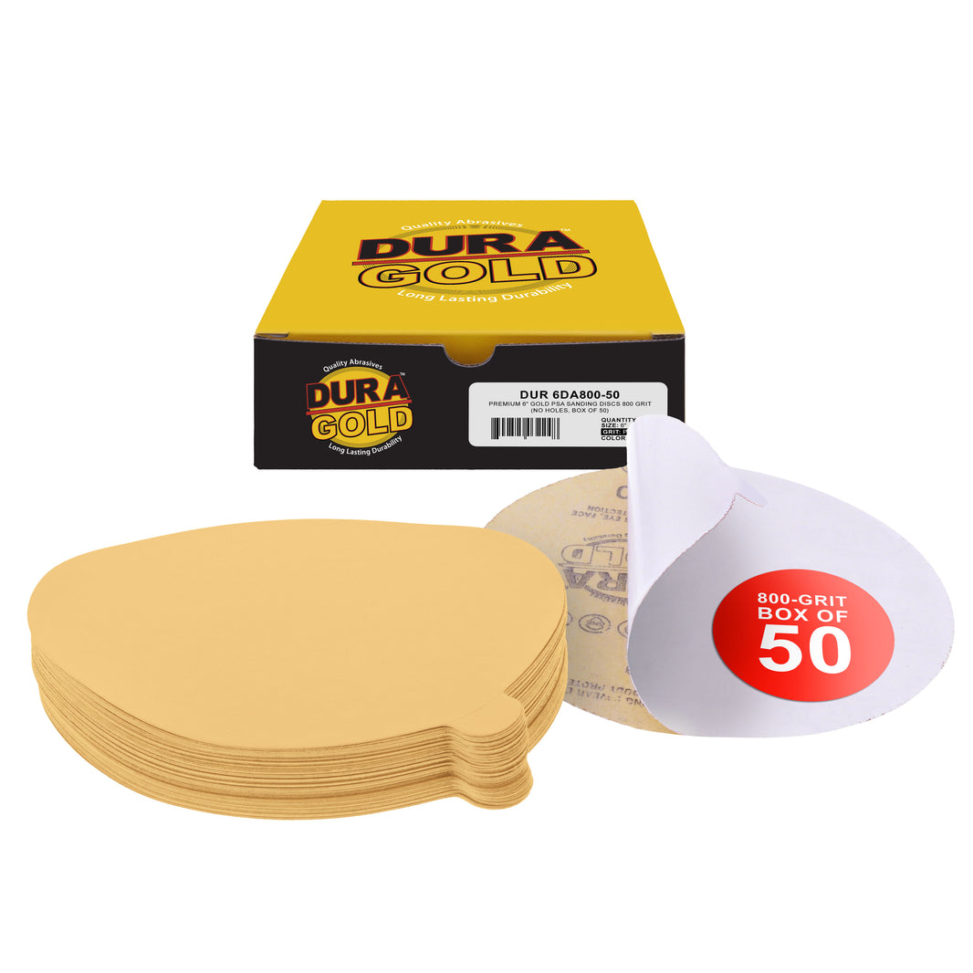 800 Grit - 6" Gold PSA Self Adhesive Stickyback Sanding Discs for DA Sanders - Box of 50