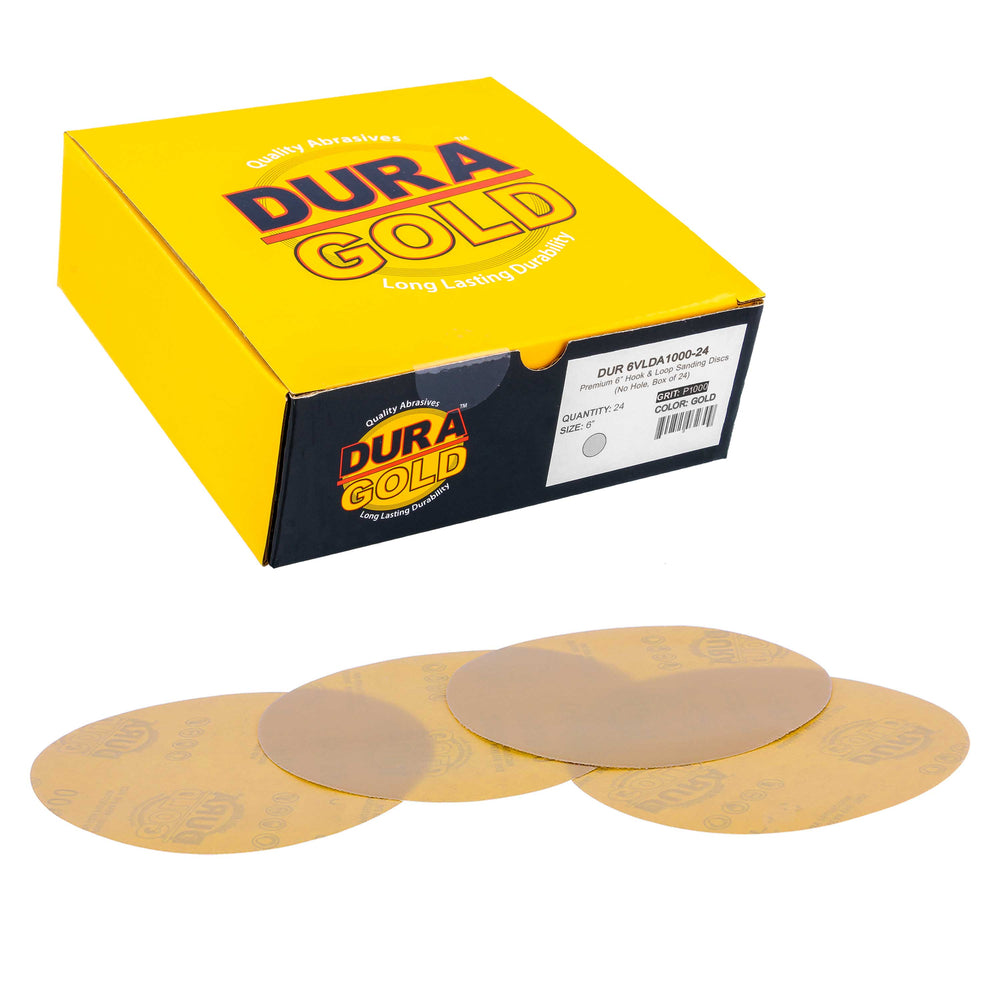 1000 Grit - 6" Gold Hook & Loop No Hole Pattern Sanding Discs for DA Sanders - Box of 24