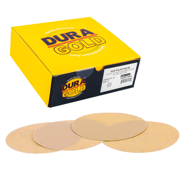 150 Grit - 6" Gold Hook & Loop No Hole Pattern Sanding Discs for DA Sanders - Box of 50