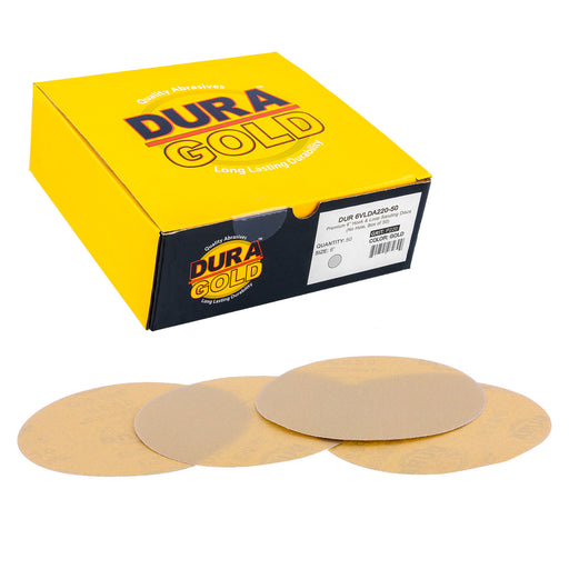 220 Grit - 6" Gold Hook & Loop No Hole Pattern Sanding Discs for DA Sanders - Box of 50