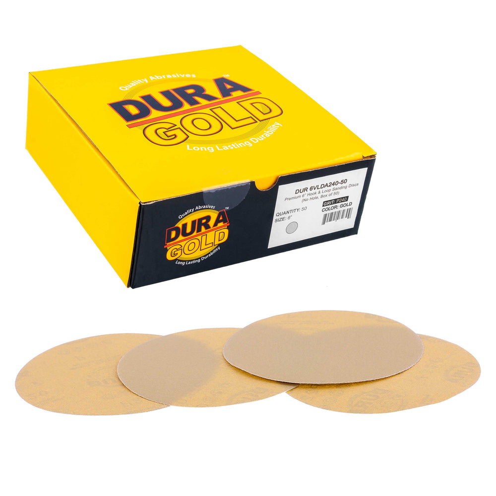 240 Grit - 6" Gold Hook & Loop No Hole Pattern Sanding Discs for DA Sanders - Box of 50