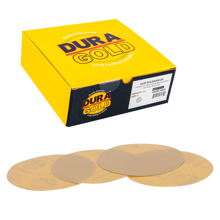 400 Grit - 6" Gold Hook & Loop No Hole Pattern Sanding Discs for DA Sanders - Box of 50