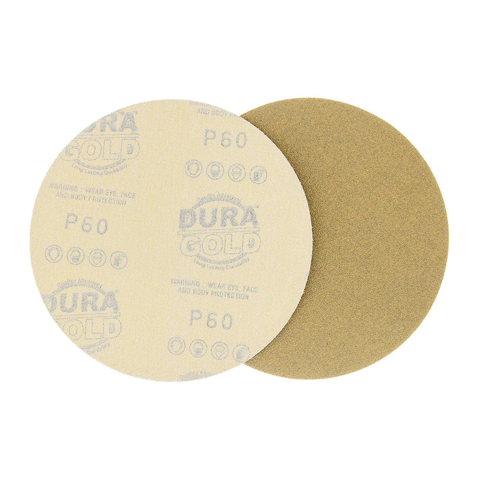 60 Grit - 6" Gold Hook & Loop No Hole Pattern Sanding Discs for DA Sanders - Box of 25
