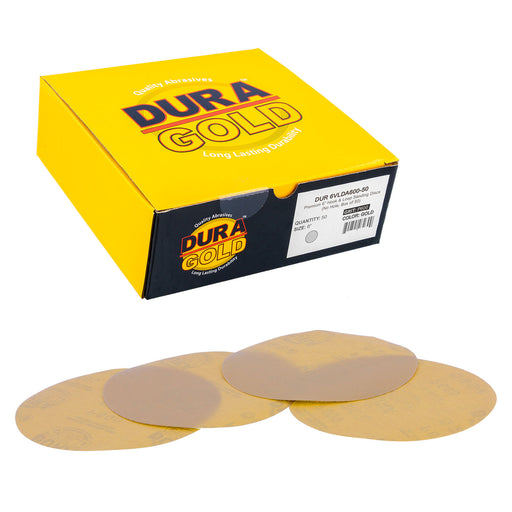 600 Grit - 6" Gold Hook & Loop No Hole Pattern Sanding Discs for DA Sanders - Box of 50
