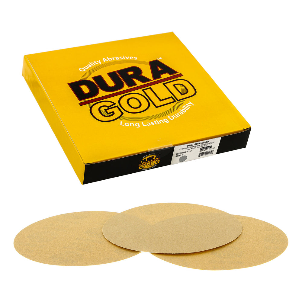 120 Grit - 8" Gold PSA Self Adhesive Stickyback Sanding Discs for DA Sanders - Box of 10