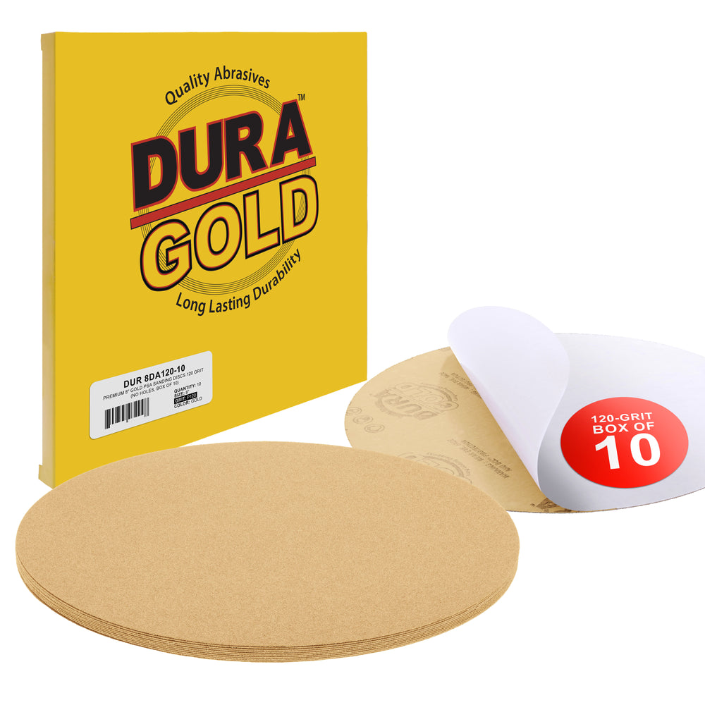 120 Grit - 8" Gold PSA Self Adhesive Stickyback Sanding Discs for DA Sanders - Box of 10