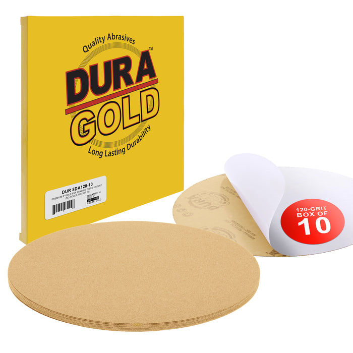 120 Grit - 8" Gold PSA Self Adhesive Stickyback Sanding Discs for DA Sanders - Box of 10