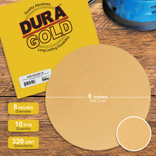 320 Grit - 8" Gold PSA Self Adhesive Stickyback Sanding Discs for DA Sanders - Box of 10