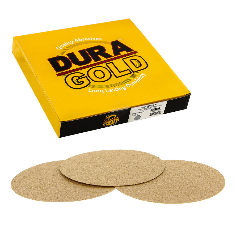 40 Grit - 8" Gold PSA Self Adhesive Stickyback Sanding Discs for DA Sanders - Box of 10