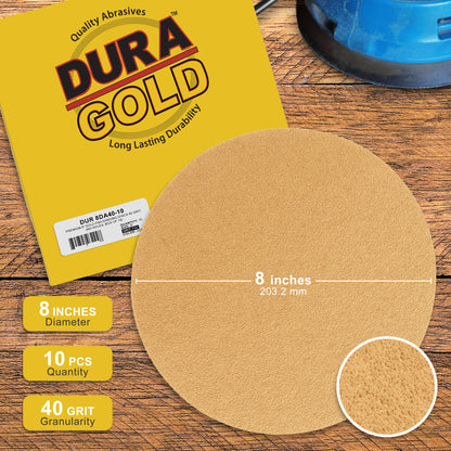 40 Grit - 8" Gold PSA Self Adhesive Stickyback Sanding Discs for DA Sanders - Box of 10