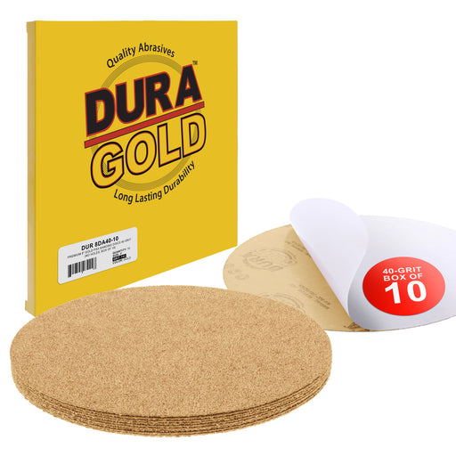 40 Grit - 8" Gold PSA Self Adhesive Stickyback Sanding Discs for DA Sanders - Box of 10