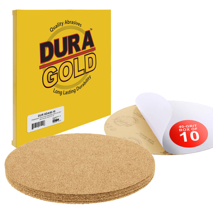 40 Grit - 8" Gold PSA Self Adhesive Stickyback Sanding Discs for DA Sanders - Box of 10