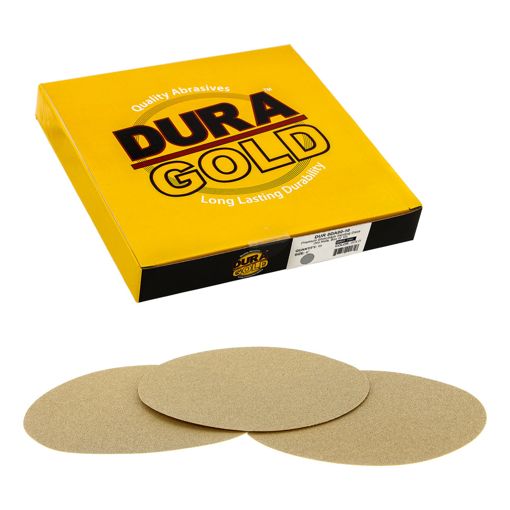 80 Grit - 8" Gold PSA Self Adhesive Stickyback Sanding Discs for DA Sanders - Box of 10